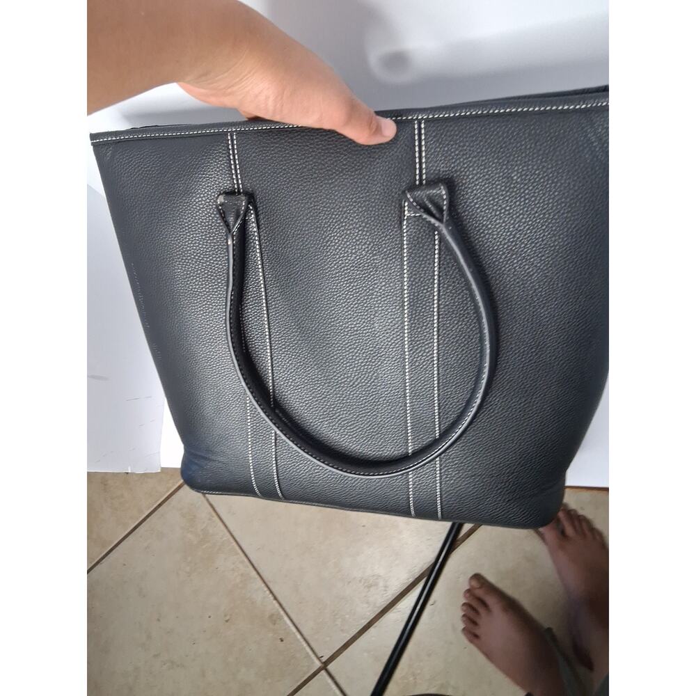 BMW Black Pebbled Genuine Leather Tote Bag - Ladies Top Handle Work & Laptop Bag - Picture 11 of 14